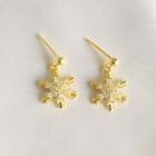 925 Sterling Silver Rhinestone Snowflake Dangle Earring 1 Pair With Plastic Earring Backs - 18k Gold - One Size