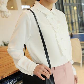 Pleat-trim Faux-pearl Button Shirt