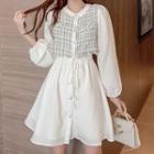 Long-sleeve Mock Two-piece Button-up Mini Dress