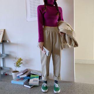 Turtleneck Long-sleeve Crop Knit Top