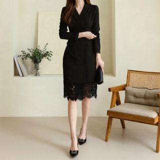 Double-breasted Lace-hem Coatdress