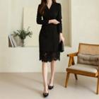 Double-breasted Lace-hem Coatdress