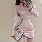 Set: Long-sleeve Cropped Top + A-line Skirt