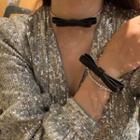 Set: Rhinestone Bow Choker Necklace + Bracelet