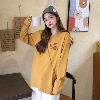 Long-sleeve Dog Print T-shirt Yellow - One Size