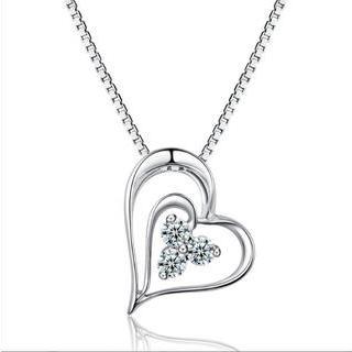 18k White Gold Open Heart Triple Diamond Accent Pendant Necklace (0.11 Cttw) (free 925 Silver Box Chain, 16)