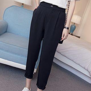 Chiffon Plain High-waist Loose-fit Harem Pants