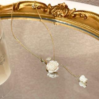 Flower Pendant Alloy Y Necklace White - One Size