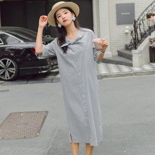 Side Slit Elbow-sleeve Dress