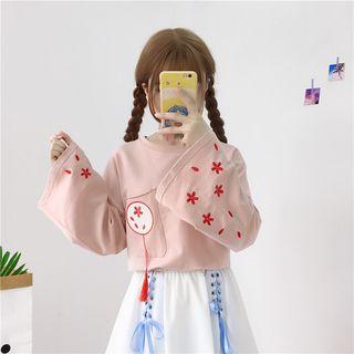 Long-sleeve Tasseled Floral Embroidered T-shirt
