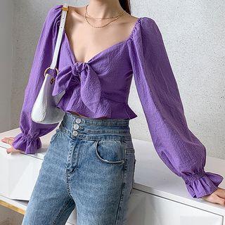 Long-sleeve Bow Cropped Shirt