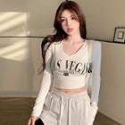 V-neck Letter Cropped T-shirt