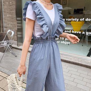 Set: Frilled Stripe Jumpsuit + T-shirt