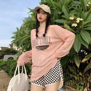 Long-sleeve Lettering T-shirt + Plaid Shorts