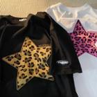Elbow-sleeve Leopard Print Star Embroidered T-shirt
