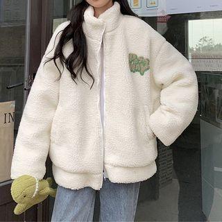Long-sleeve High-neck Printed Fleece Zip Jacket