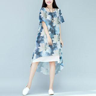 Floral Print Mock Two-piece Short-sleeve Dress