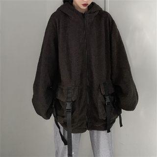 Flap-pocket Fleece Zip-up Hoodie