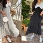 Puff-sleeve Frill-collar Long Dress