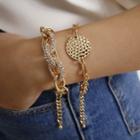 Set Of 2: Rhinestone Chain Bracelet 0309 - Gold - One Size