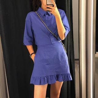 Set: Elbow-sleeve Shirt + Frill-trim Skort