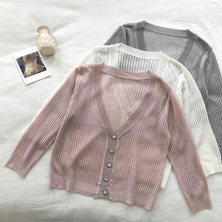 Single-breasted V-neck 3/4-sleeve Cut Out Knit Jacket
