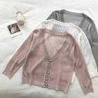 Single-breasted V-neck 3/4-sleeve Cut Out Knit Jacket