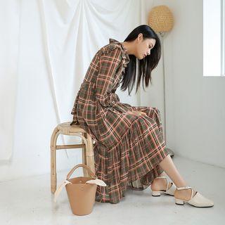 Frilled-detail Checked Maxi Dress