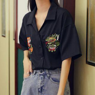 Short-sleeve Tiger Embroidered Shirt