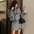 Single-breasted Houndstooth Blazer / Mini A-line Skirt