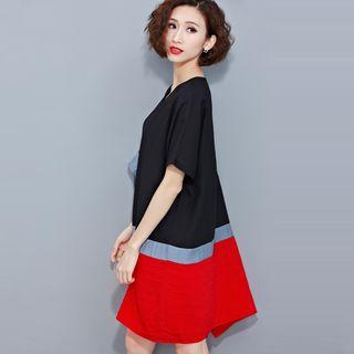 Color Block Elbow Sleeve T-shirt Dress
