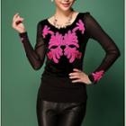 Mesh Embroidered Long-sleeve Top
