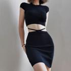 Round-neck Plain Cropped Top / High-waist Plain Skinny Skirt