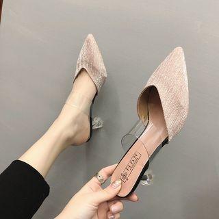Transparent Band Block Heel Slide Pumps