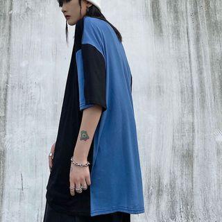 Elbow-sleeve Asymmetric Two-tone T-shirt