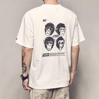 Monkey Print Elbow-sleeve T-shirt