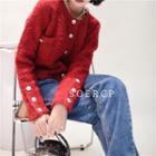 Plain Cropped Cardigan Red - One Size