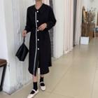 Long-sleeve Striped Shirt Dress Black - One Size