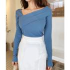Asymmetric-neckline Rib-knit Top