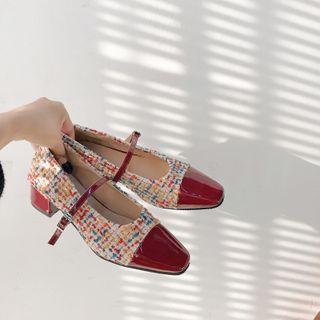 Cap-toe Chunky-heel Tweed Mary Jane Pumps