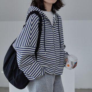 Striped Hooded Zip Jacket Blue - One Size