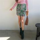 Zip-side Floral Pattern Miniskirt