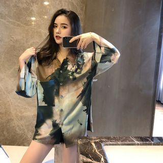 Print Long-sleeve Loose-fit Shirt As Figure - One Size