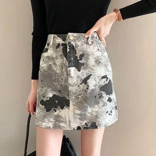 Tie-dyed Denim Mini Pencil Skirt