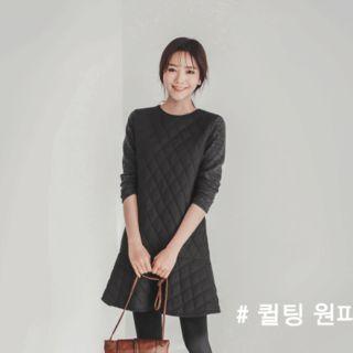 Ruffle-hem Quilted-front Dress