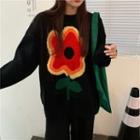 Long-sleeve Floral Printed Knit Sweater Sweater - One Size