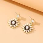 925 Sterling Silver Faux Pearl Drop Earring 1 Pair - White & Gold - One Size