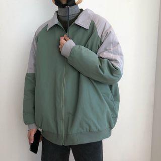 Printed Color-block Oversize Zip Jacket