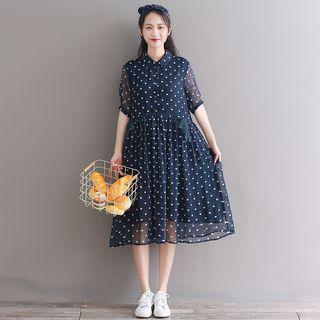 Heart Print Short-sleeve A-line Chiffon Dress