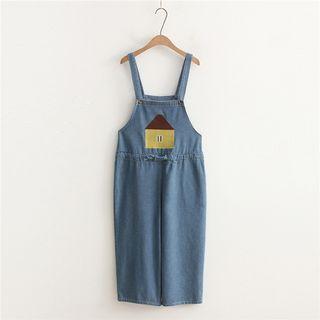 Embroidery Drawstring Cropped Suspender Jeans
